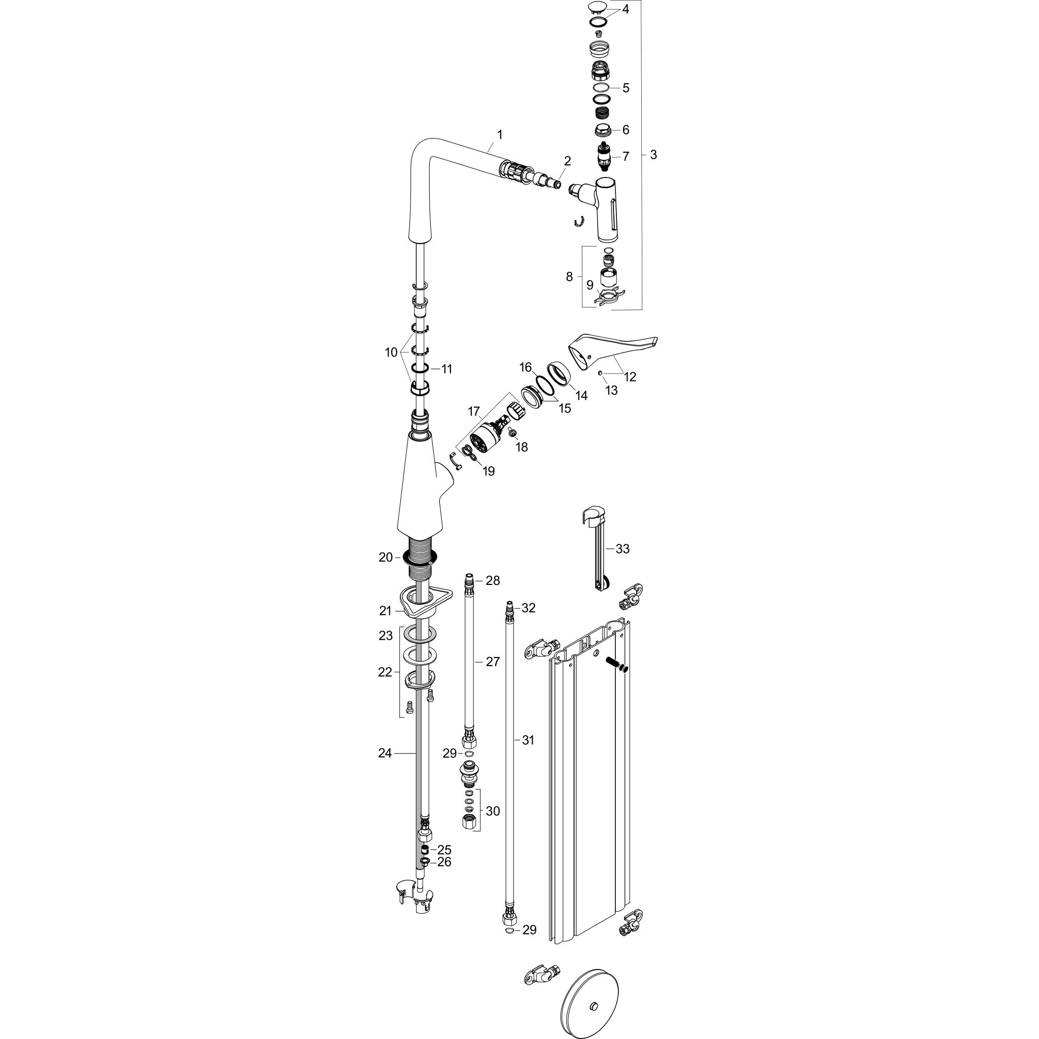 Sơ đồ phụ kiện Vòi rửa bát gạt đơn Hansgrohe Metris Select M71 73816000 Chrome
