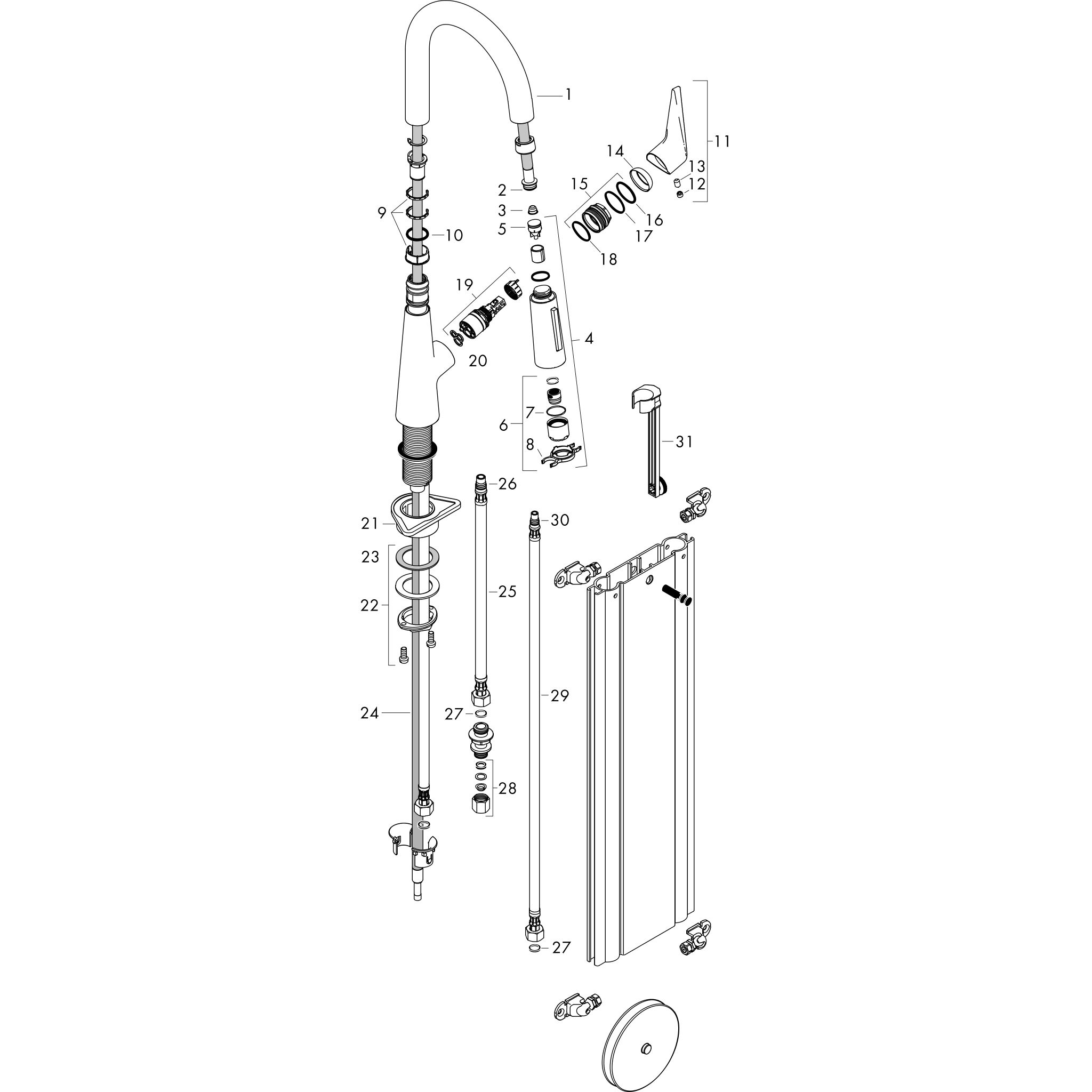 Sơ đồ phụ kiện Vòi rửa bát gạt đơn Hansgrohe Talis M51 73850000 Chrome