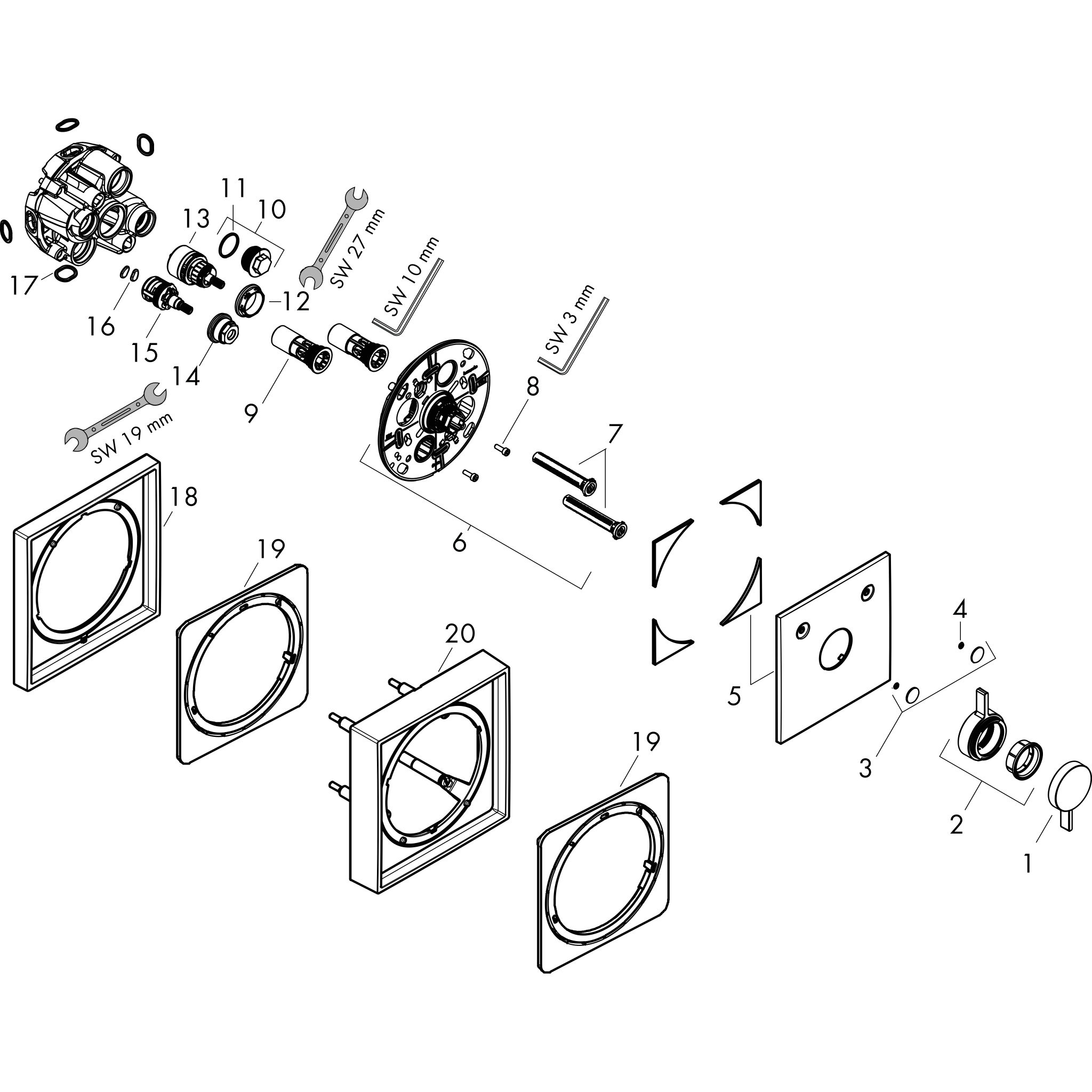 Sơ đồ phụ kiện Vòi sen Hansgrohe DuoTurn E 75417000 Chrome