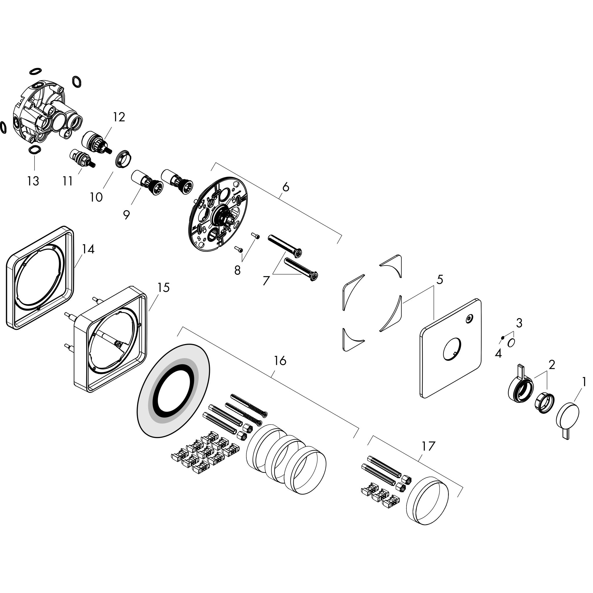 Sơ đồ phụ kiện Vòi sen Hansgrohe DuoTurn Q 75614000 Chrome
