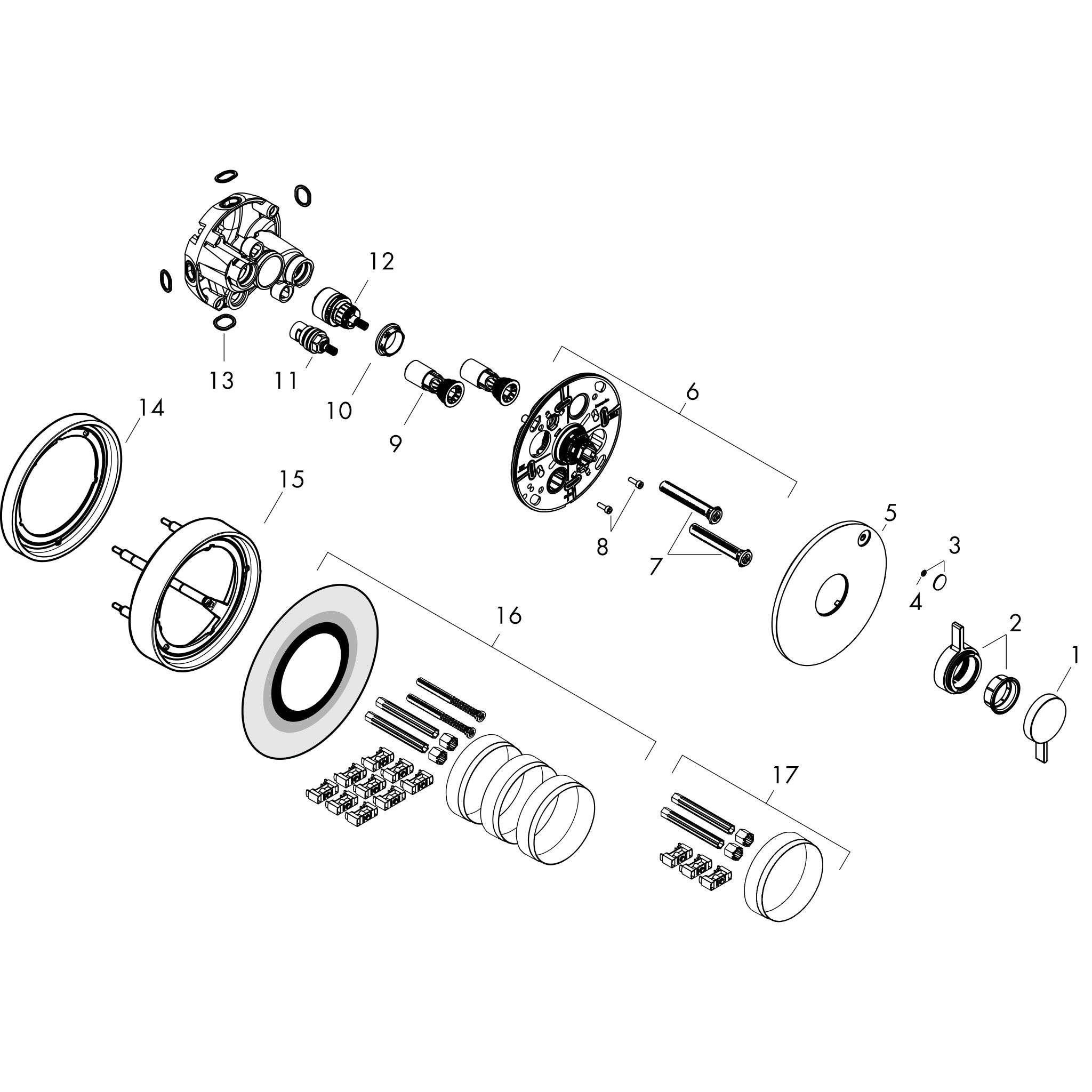 Sơ đồ phụ kiện Vòi sen Hansgrohe DuoTurn S 75618000 Chrome