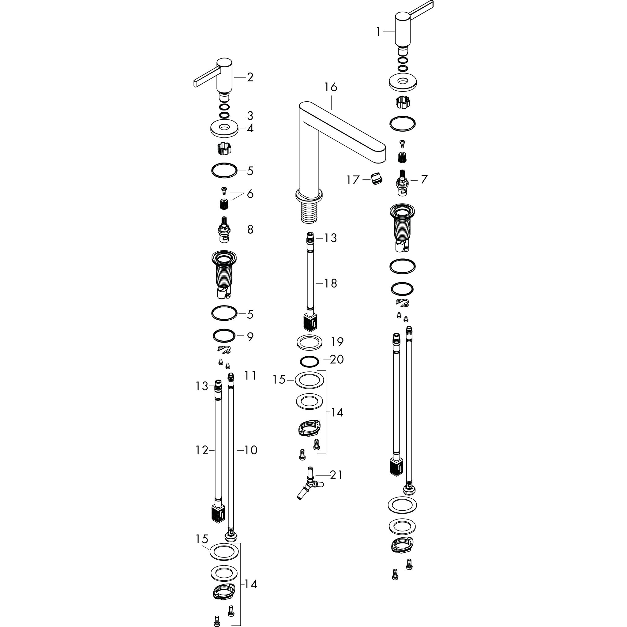 Sơ đồ phụ kiện Vòi lavabo 3 lỗ Hansgrohe Finoris 76033000 Chrome