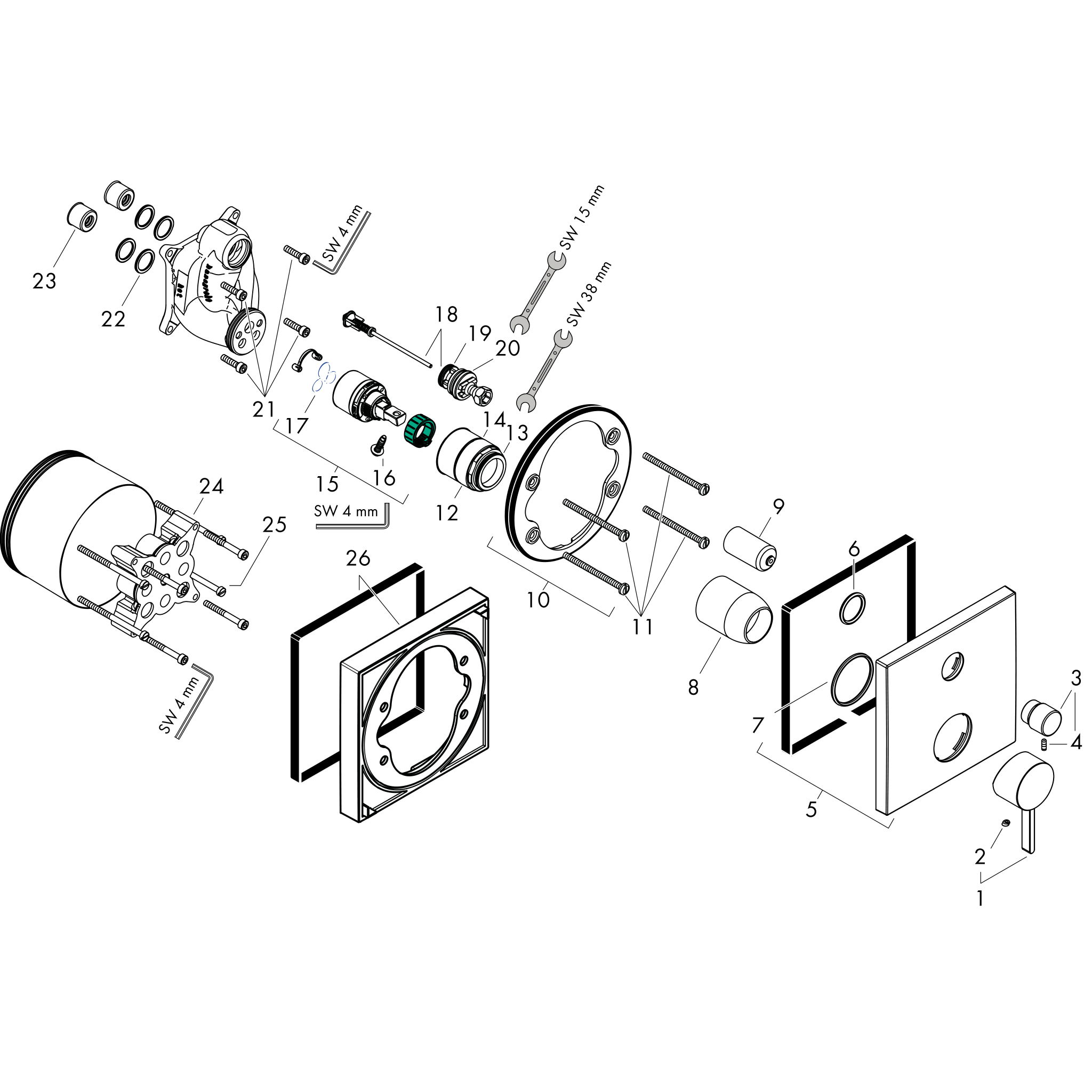 Sơ đồ phụ kiện Bộ trộn bồn tắm gạt đơn Hansgrohe Finoris 76415000 Chrome
