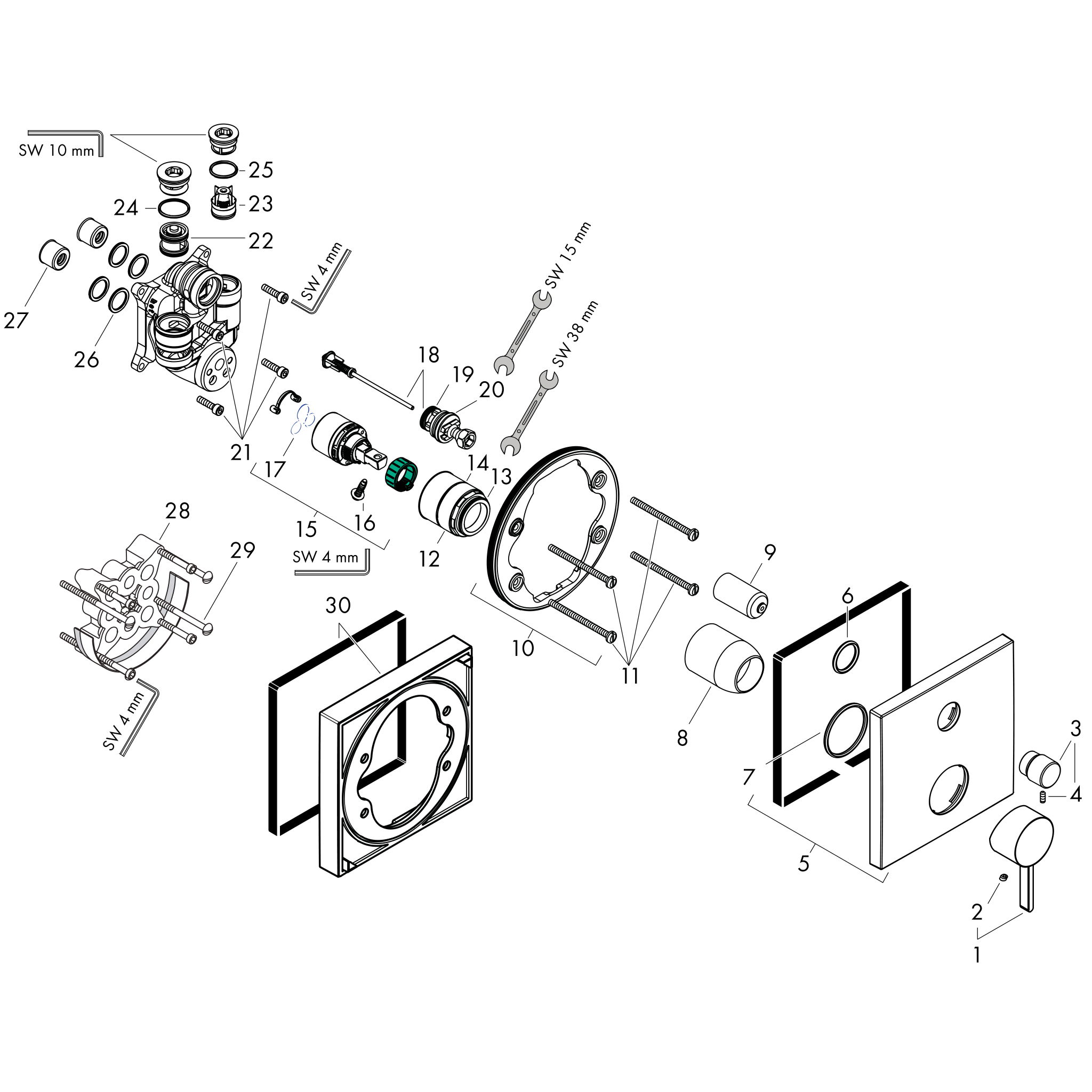 Sơ đồ phụ kiện Bộ trộn bồn tắm gạt đơn Hansgrohe Finoris 76416000 Chrome