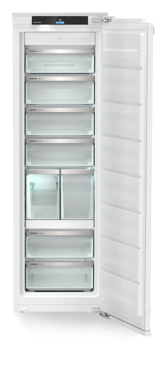 Tủ đông âm tủ tích hợp IceTower và AutoDoor, góc nhìn thẳng mở trống Tủ đông âm tủ tích hợp IceTower và AutoDoor, góc nhìn thẳng mở trống