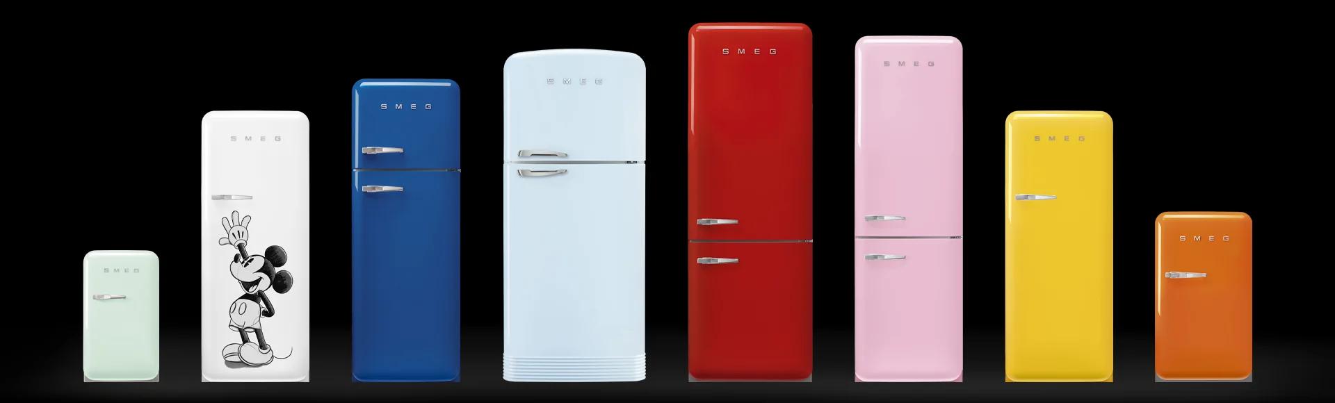 Bộ sưu tập tủ lạnh Smeg 50's Style nhiều màu xếp thành hàng — phong cách Retro hoài cổ Le Phan Living
