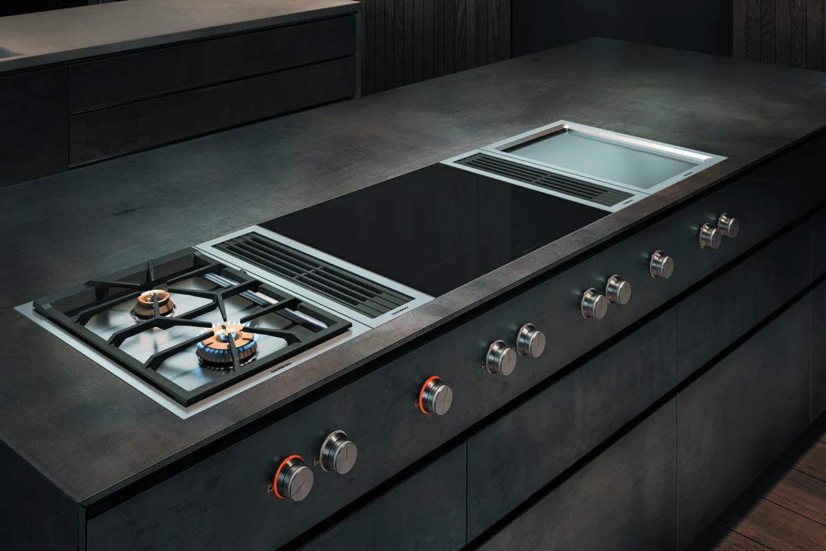Hệ thống bếp modular Gaggenau Vario 400 với giải pháp thông gió âm bàn Muldenlüftung