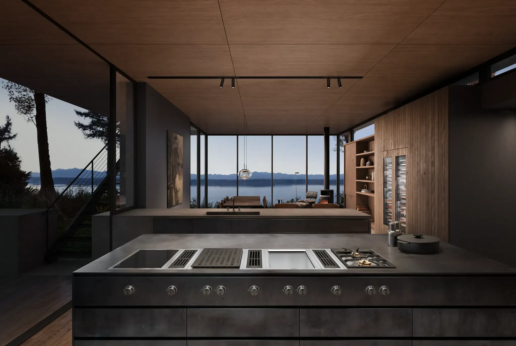 Tủ bảo quản Gaggenau Vario 400 âm tủ trong hệ tủ gỗ — màn hình TFT và cánh tủ cùng vật liệu